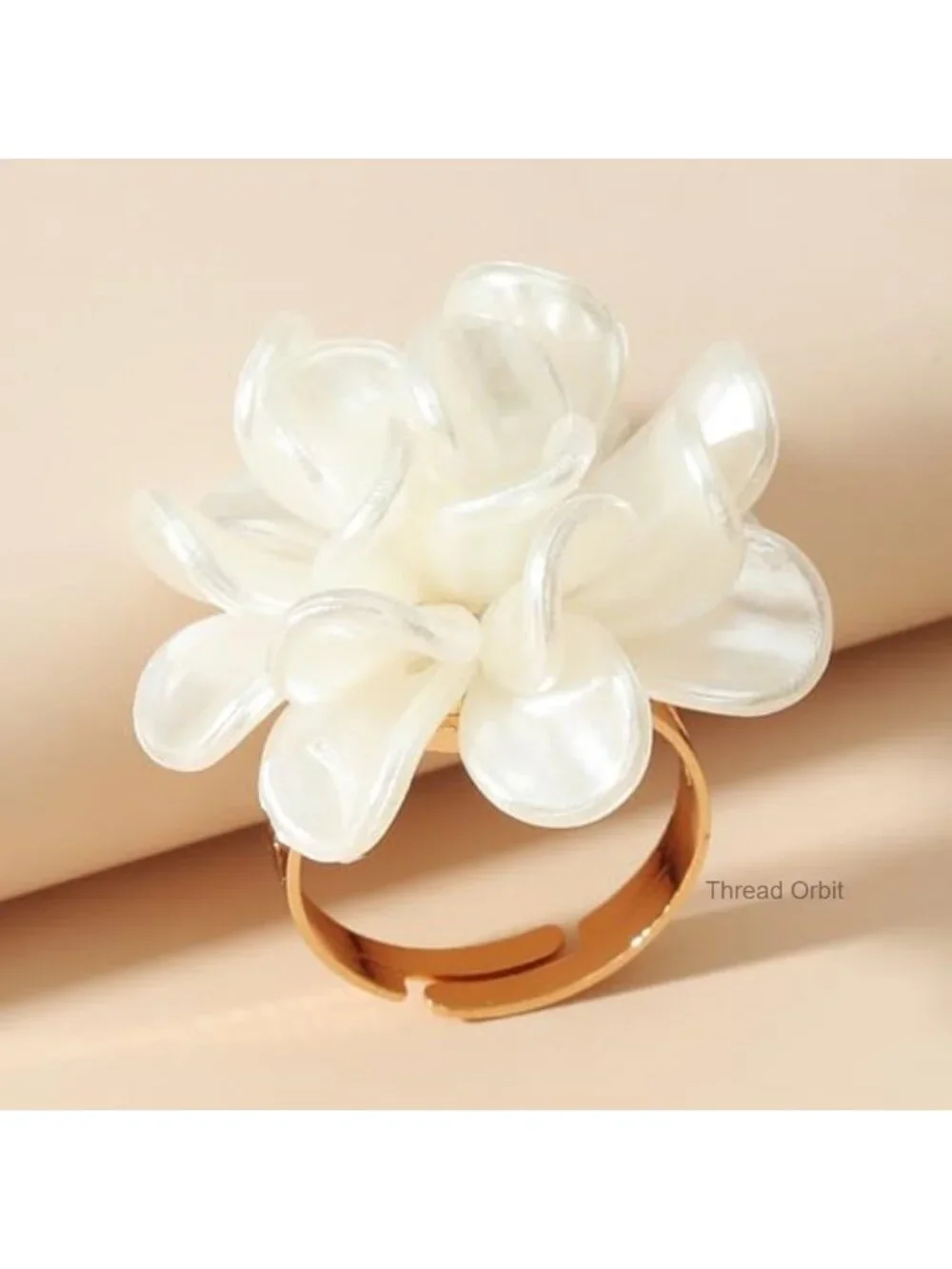 Acrylic Petal Flower Open Adjustable Ring Dainty Statement Floral